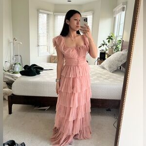Free People pink ruffle maxi dress